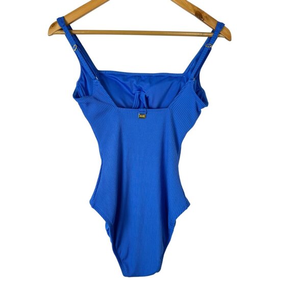 Bleu Rob Beattie Blue Ribbed Walk The Line Square Neck One-Piece Swimsuit Sz 6 - Picture 6 of 12